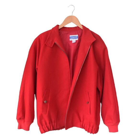 Pendleton Vintage Wool Zip Front Bomber Jacket in Red Oversized - Picture 5 of 10